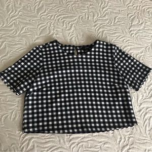 Gingham print crop top short sleeve